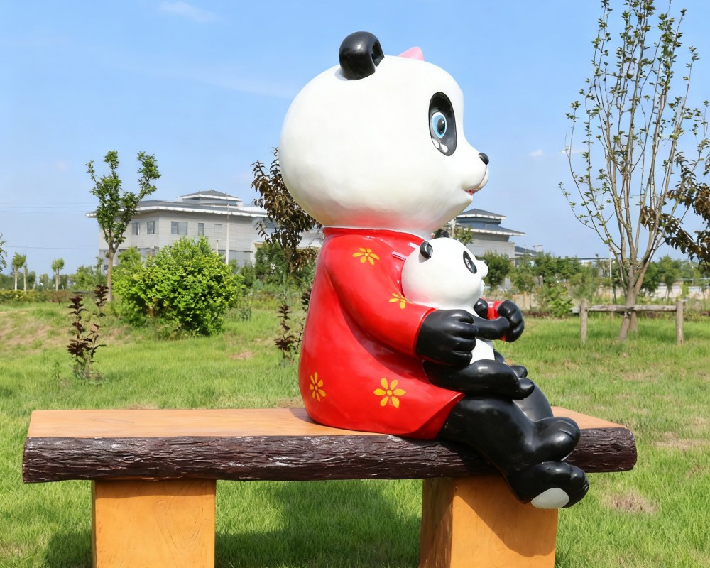 Panda Fiberglass Seat Animal Interactive Sculpture for Outdoor Decor