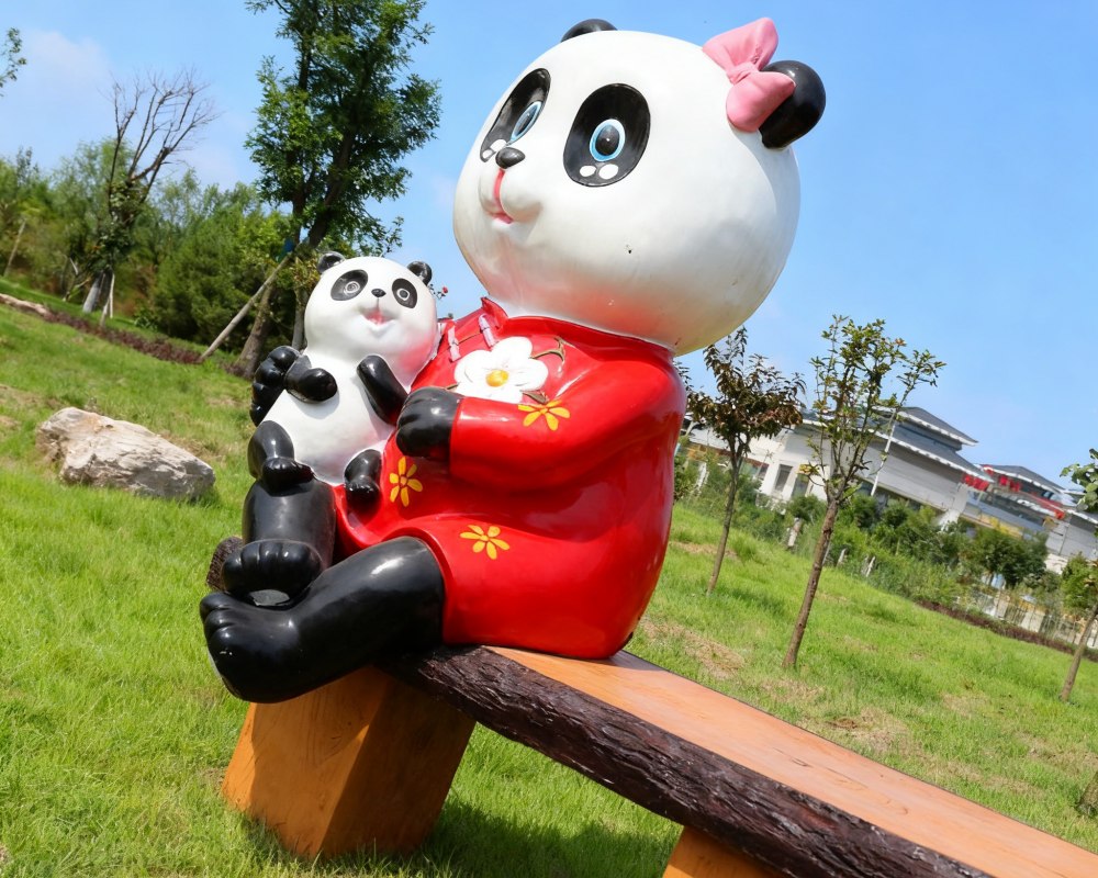 Panda Fiberglass Seat Animal Interactive Sculpture for Outdoor Decor