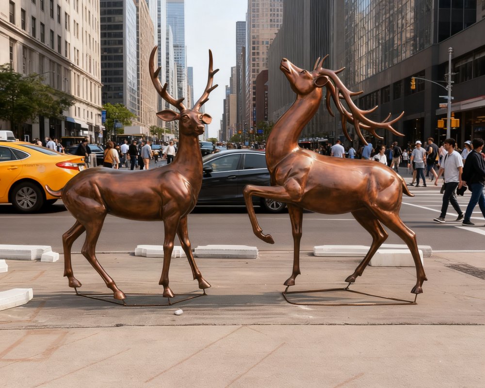 Large Cast Bronze Deer Statues Set for Garden Landscape
