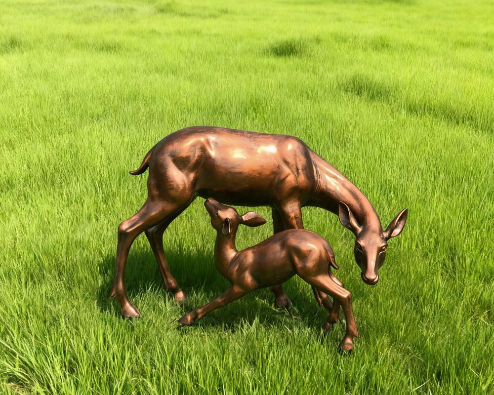 Large Cast Bronze Deer Statues Set for Garden Landscape