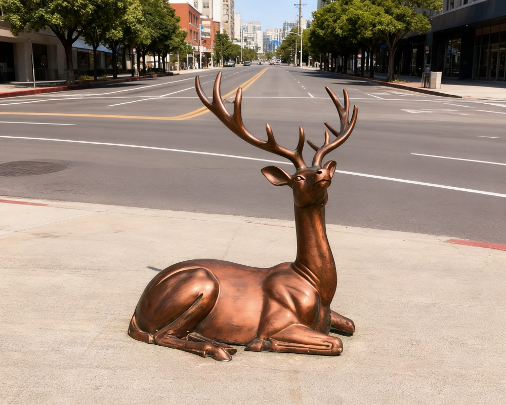Large Cast Bronze Deer Statues Set for Garden Landscape