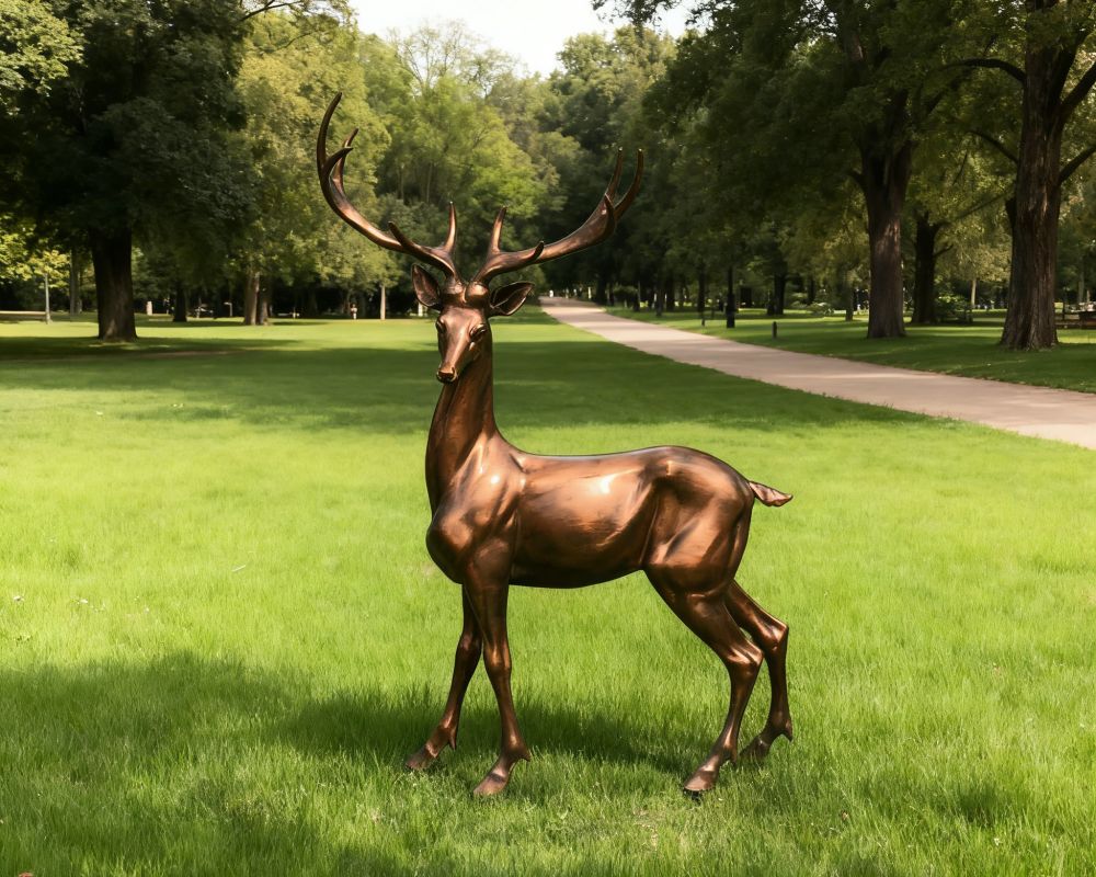 Large Cast Bronze Deer Statues Set for Garden Landscape