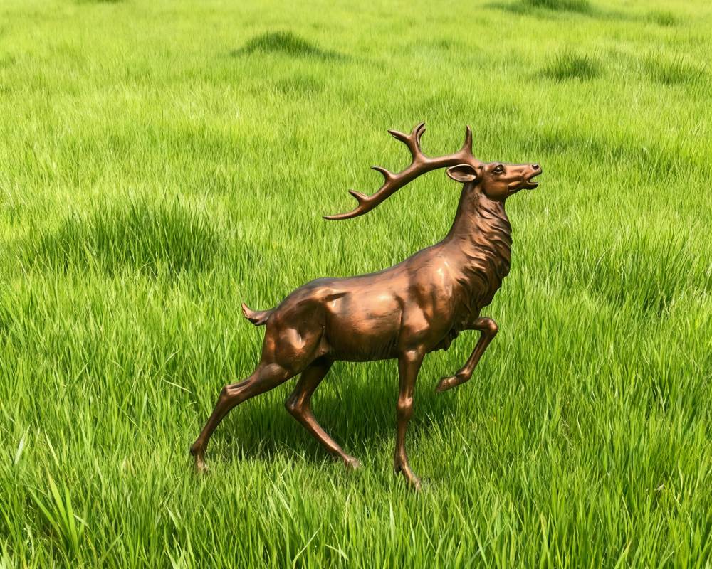 Large Cast Bronze Deer Statues Set for Garden Landscape