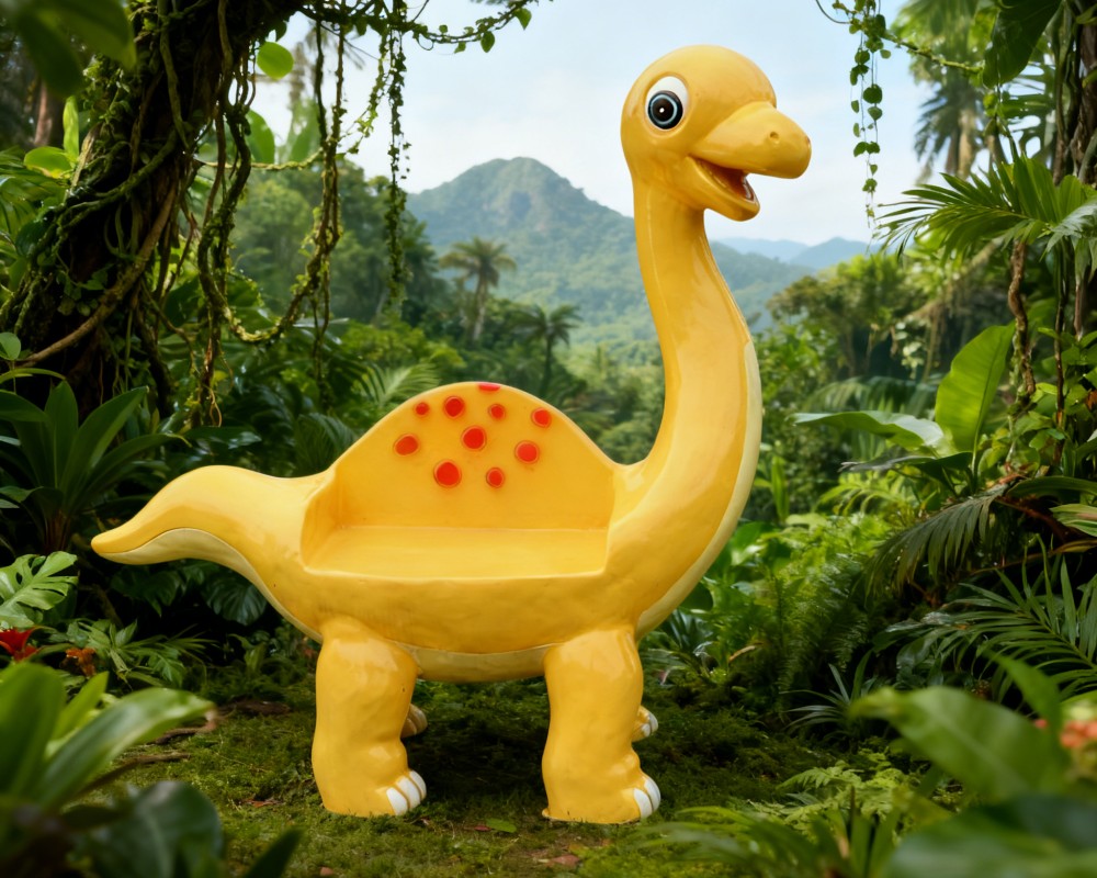 Yellow Dinosaur Animal Fiberglass Interactive Outdoor Sculpture for Children