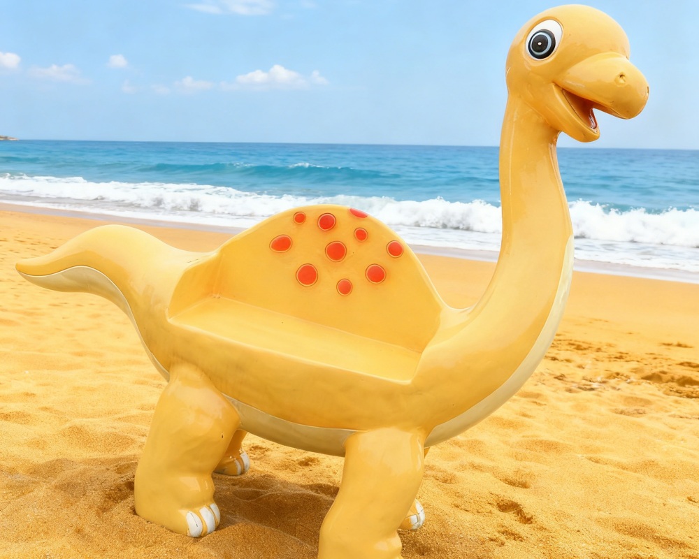 Yellow Dinosaur Animal Fiberglass Interactive Outdoor Sculpture for Children