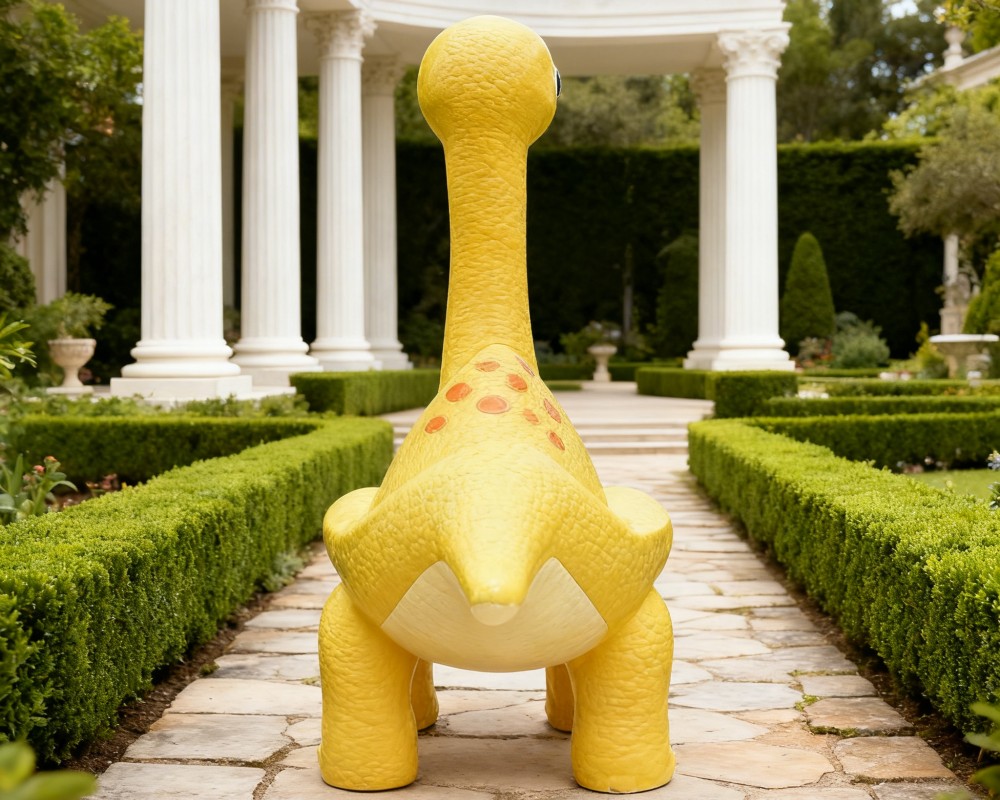 Yellow Dinosaur Animal Fiberglass Interactive Outdoor Sculpture for Children
