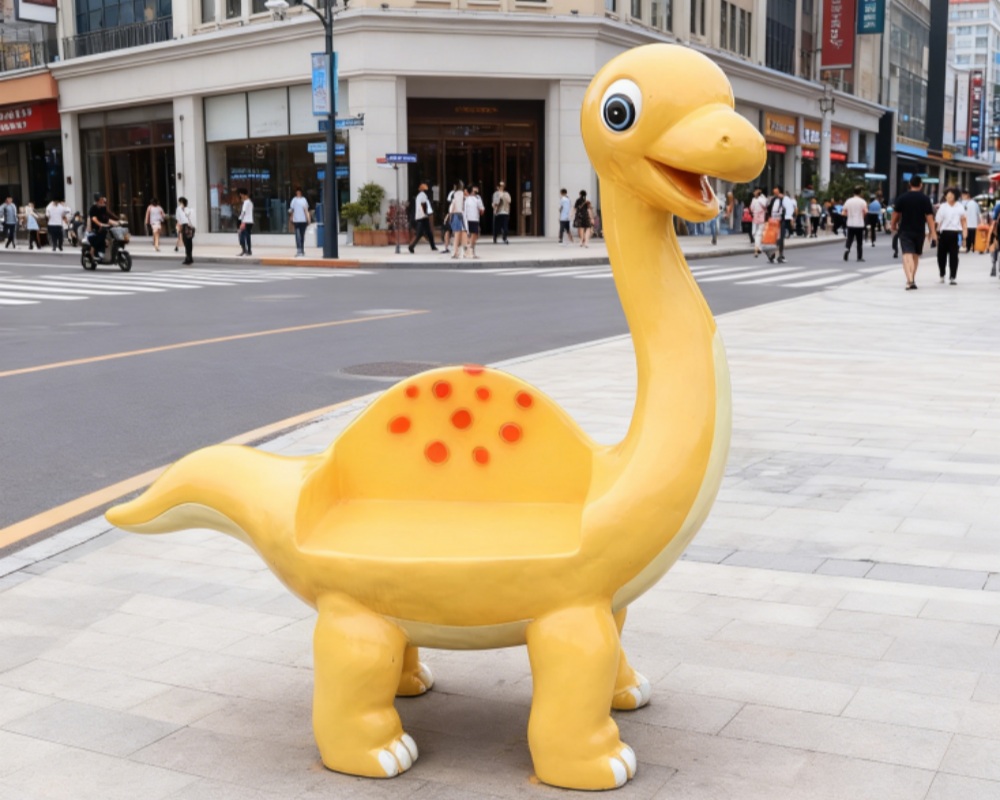 Yellow Dinosaur Animal Fiberglass Interactive Outdoor Sculpture for Children