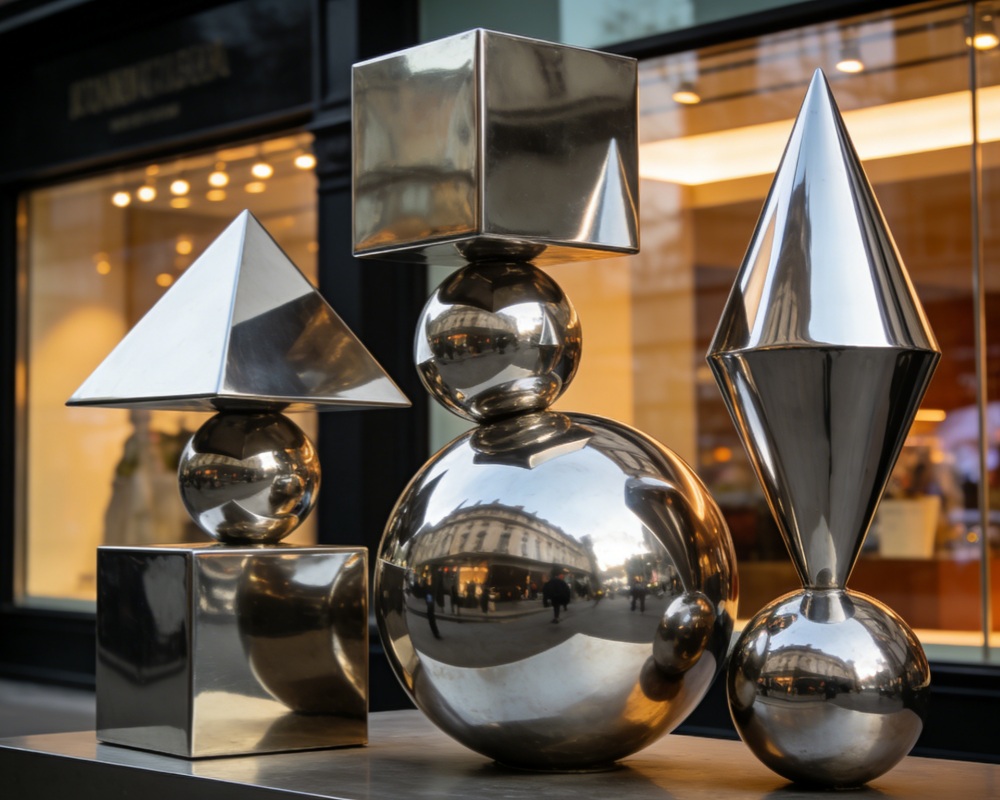 منحوتات هندسية من الفولاذ المقاوم للصدأ: تركيبات فنية أنيقة لتزيين مساحتك الخاصة