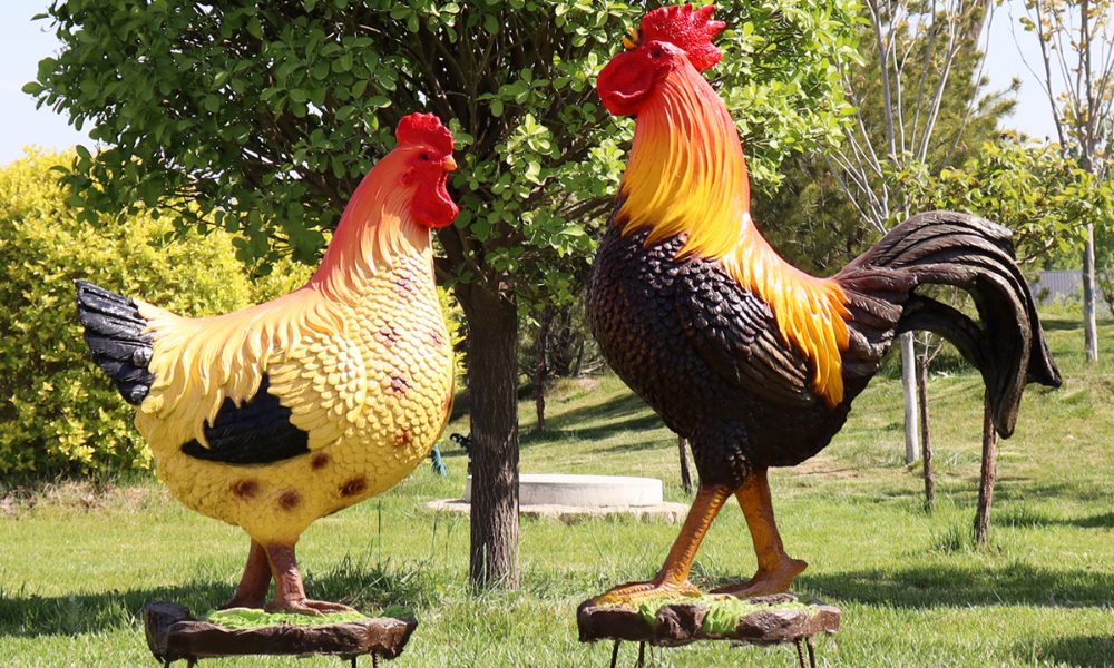 محاكاة الديك الدجاجة تمثال راتنج الألياف الزجاجية