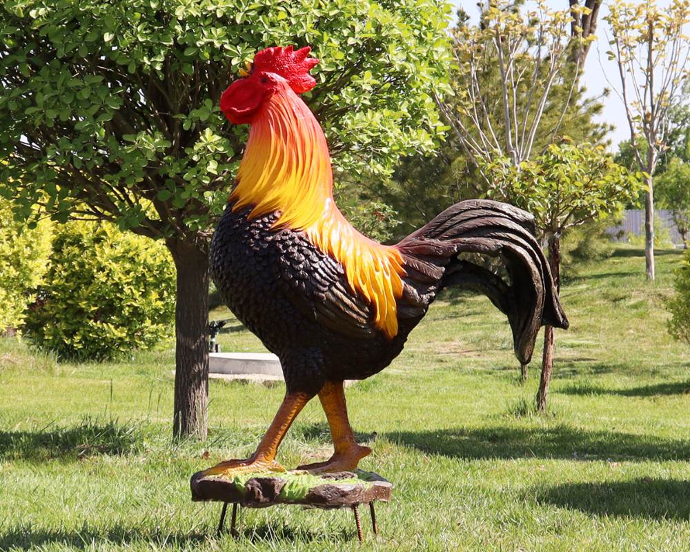في الهواء الطلق محاكاة الديك الدجاجة الألياف الزجاجية تمثال راتنج الديكور