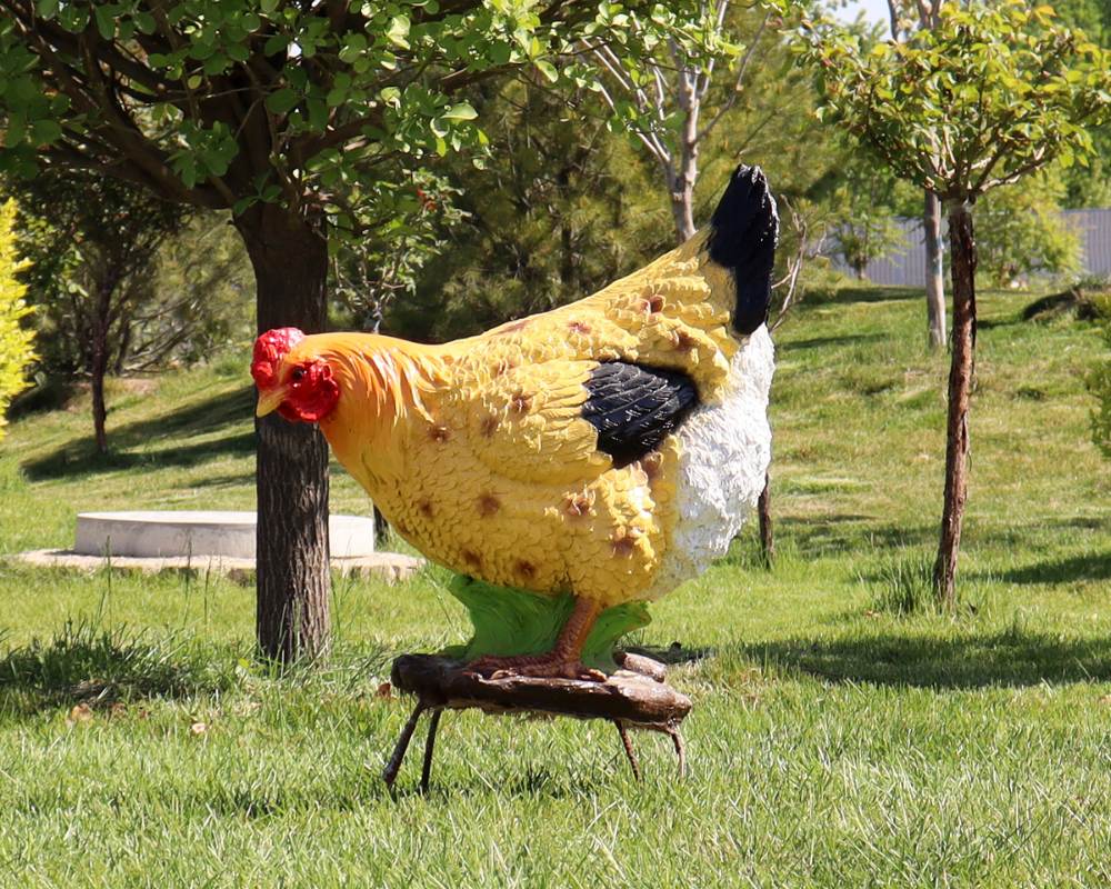 في الهواء الطلق محاكاة الديك الدجاجة الألياف الزجاجية تمثال راتنج الديكور