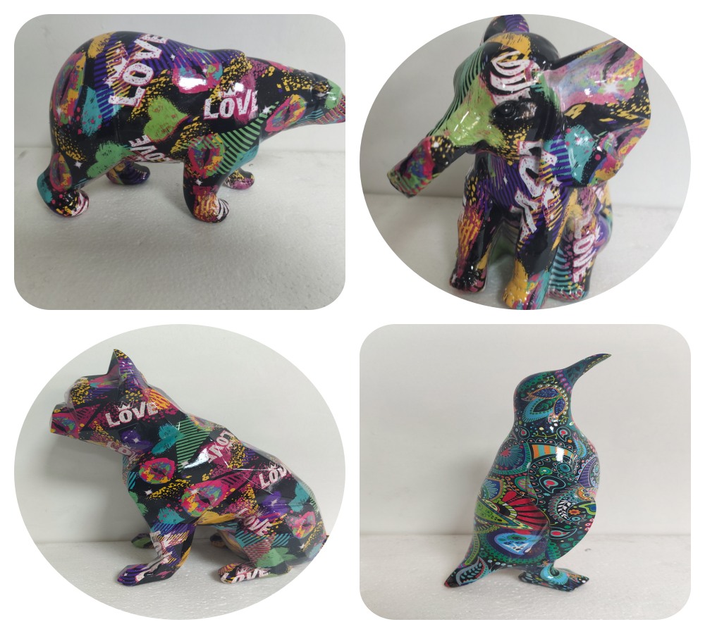 Présentoir créatif d'ornements de sculptures d'animaux en résine colorée