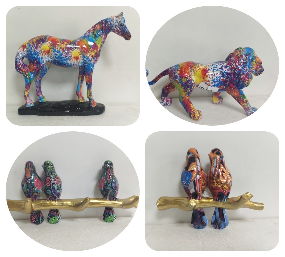 Présentoir créatif d'ornements de sculptures d'animaux en résine colorée