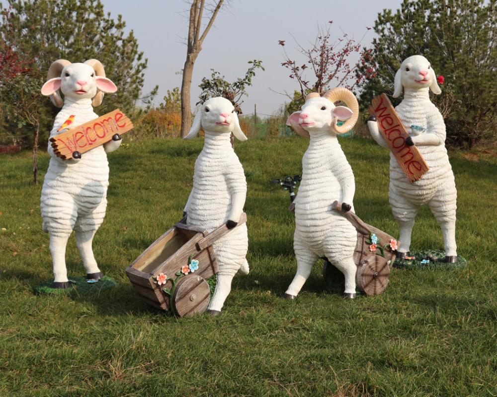 Simulazione della decorazione del cortile da giardino SHEEP FRP SCULTTURA STATUE SECURA