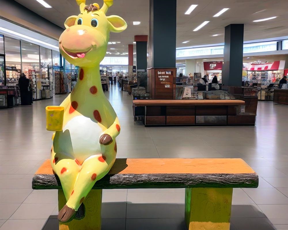 Paesaggio in fibra di vetro seduta statue di cartone animato Scultura animale con statua del sedile da banco in vendita