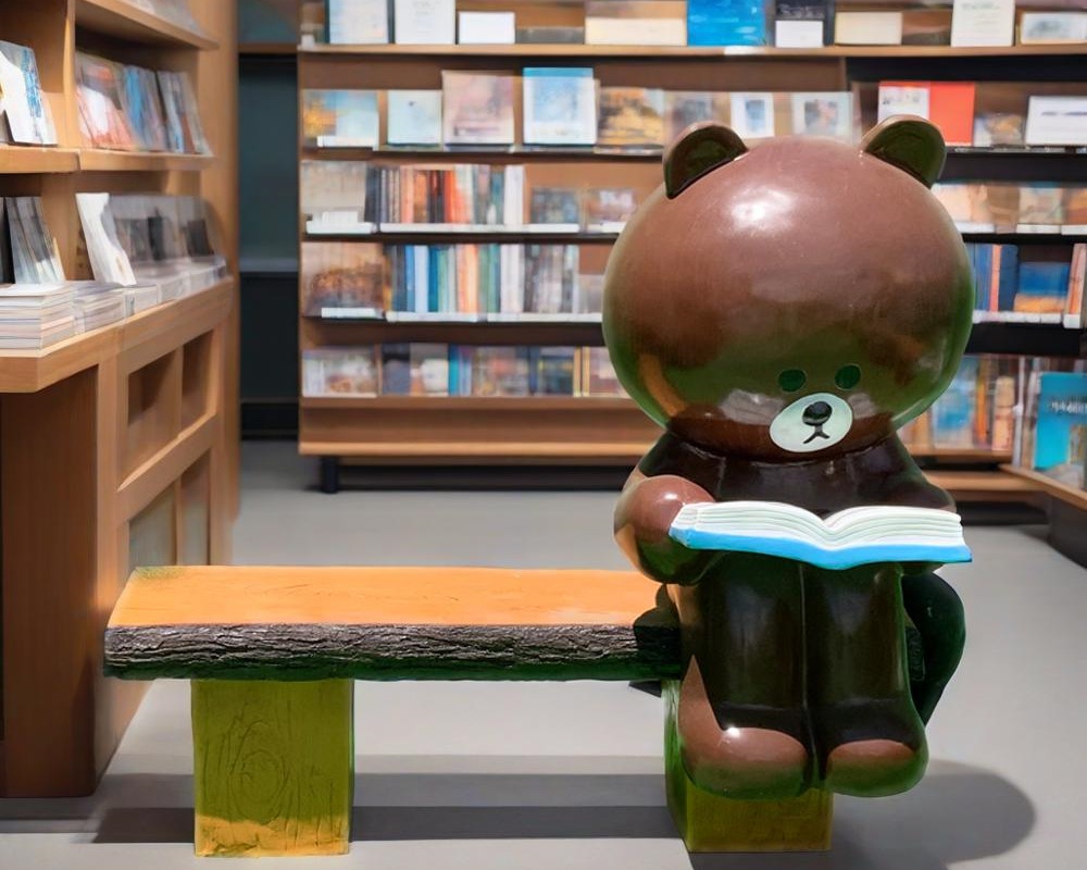 Paesaggio in fibra di vetro seduta statue di cartone animato Scultura animale con statua del sedile da banco in vendita