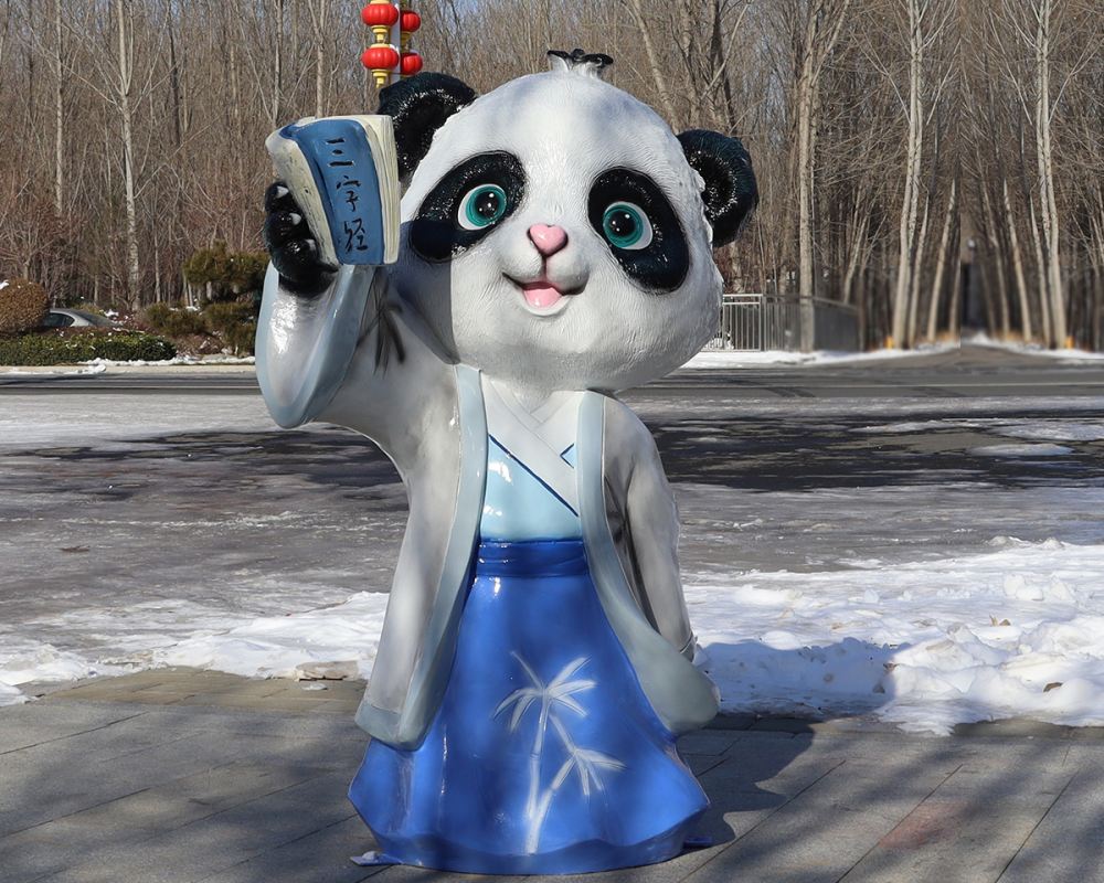 تخصيص في الهواء الطلق الحيوان الألياف الزجاجية الكرتون الباندا النحت حديقة الديكور للبيع