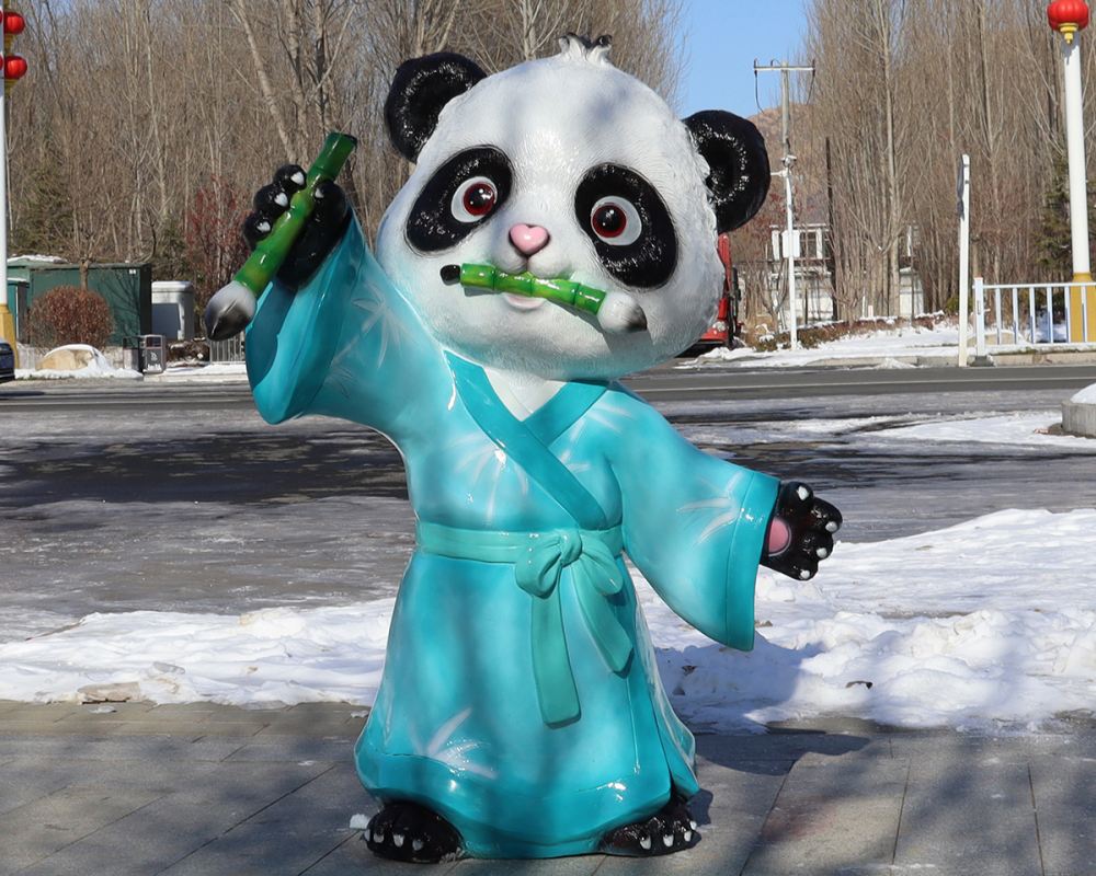 تخصيص في الهواء الطلق الحيوان الألياف الزجاجية الكرتون الباندا النحت حديقة الديكور للبيع