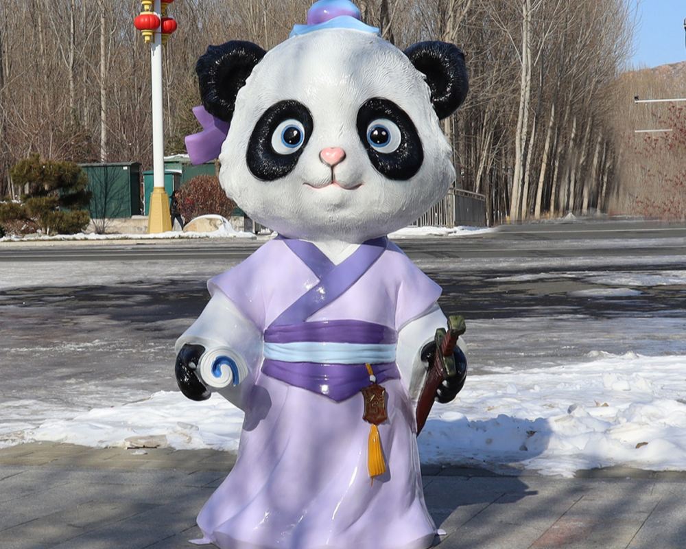 تخصيص في الهواء الطلق الحيوان الألياف الزجاجية الكرتون الباندا النحت حديقة الديكور للبيع