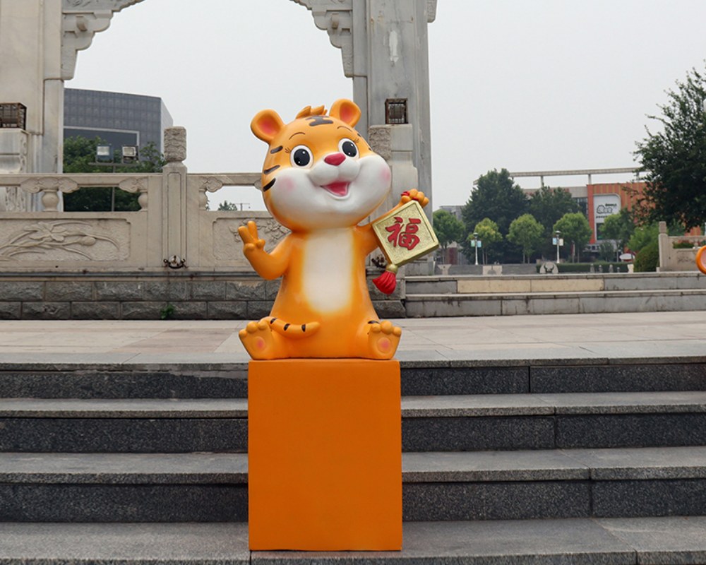 كبيرة في الهواء الطلق حار بيع الكرتون تماثيل زودياك الصينية الحيوان الحلي الألياف الزجاجية الديكور