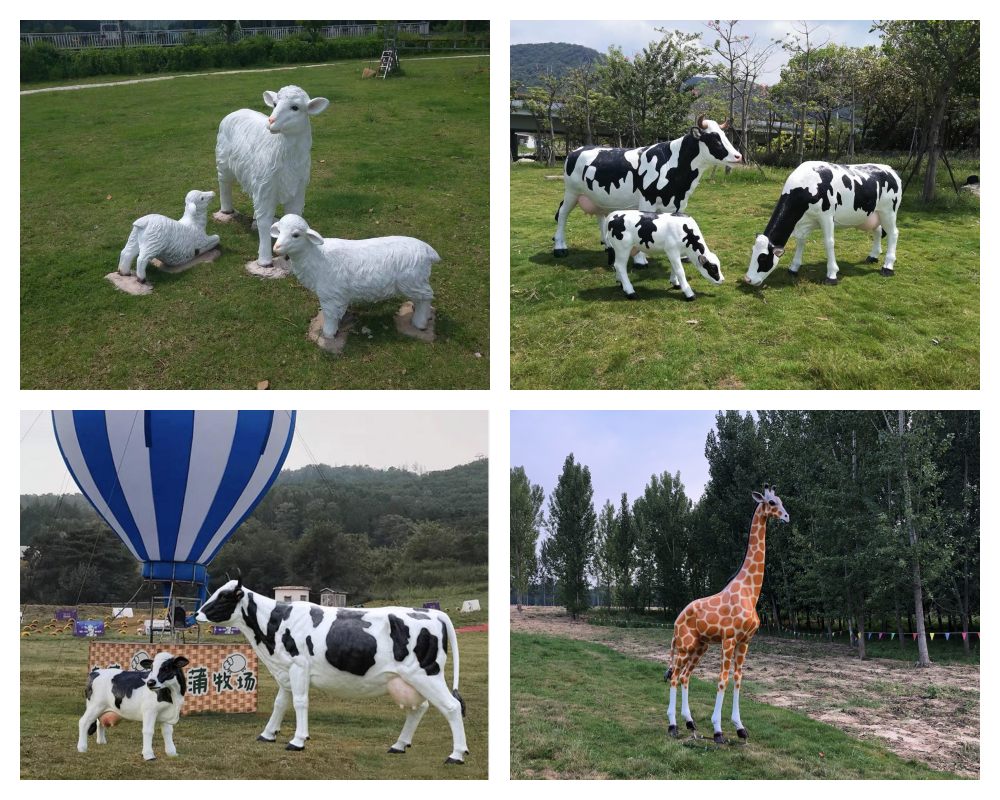 Esculturas de animales de tamaño natural colocadas sobre el césped(2)
