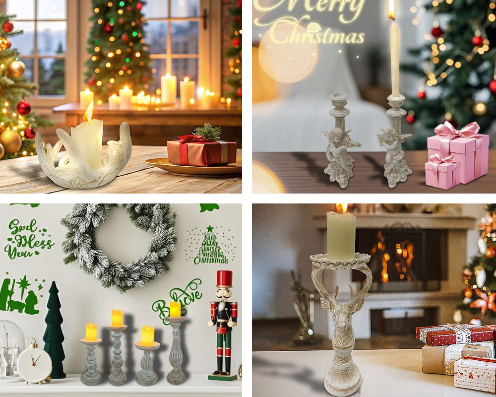 Candelabros de ángel con ciervo navideño