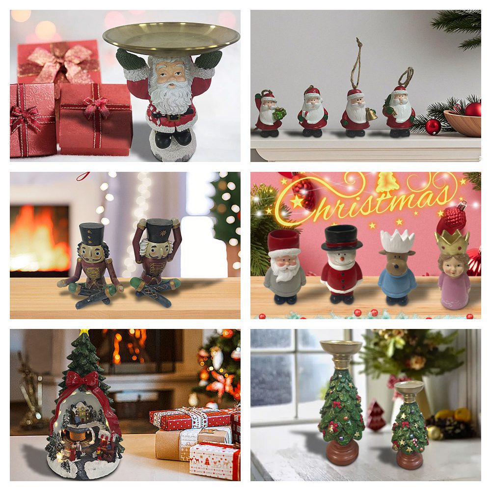 Navidad Papá Noel, árbol, figuras de muñeco de nieve.