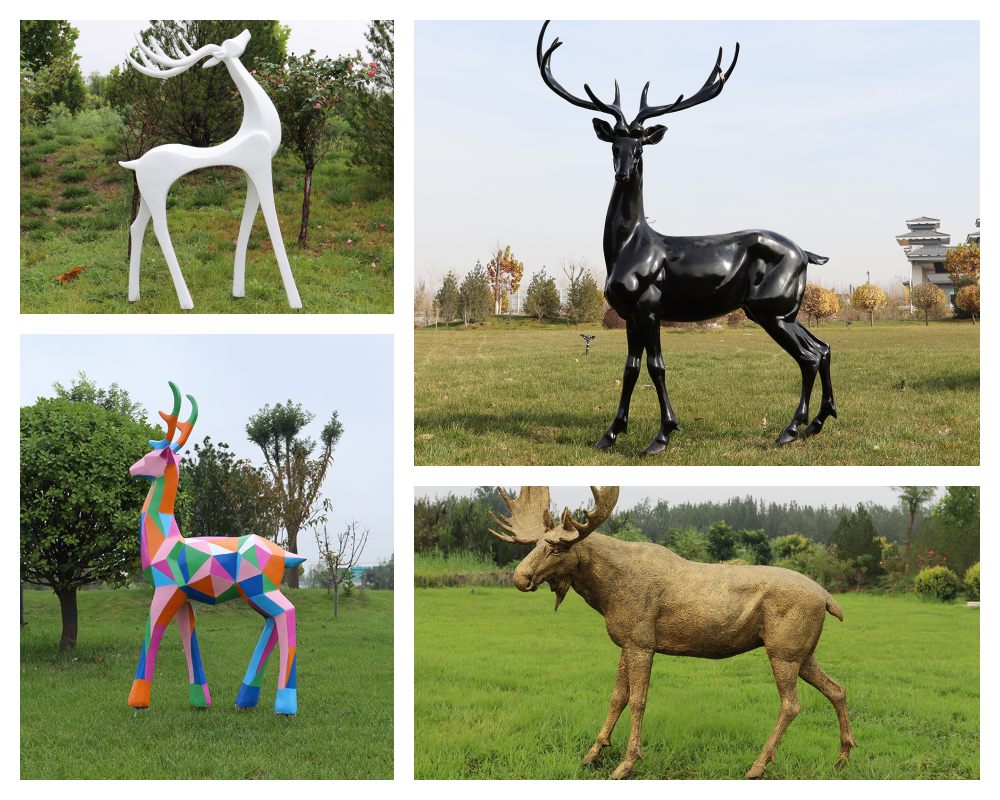 Eine Vielzahl von Hirschskulpturen zur Auswahl