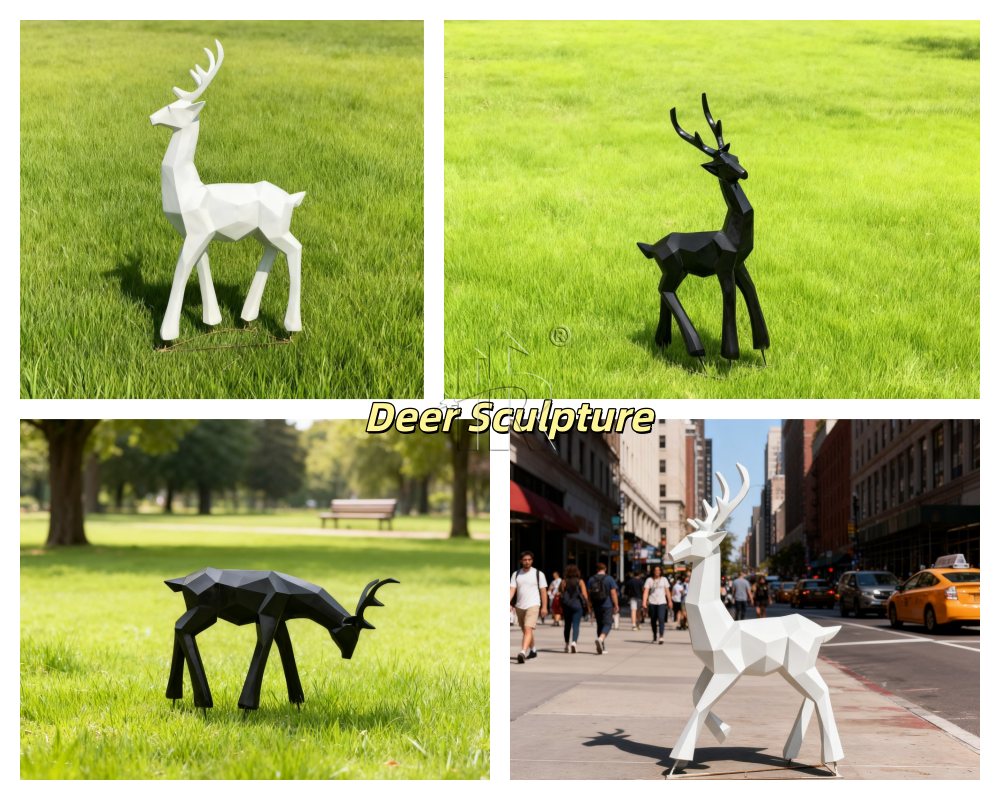 Schwarz-weiße geometrische Hirschstatue