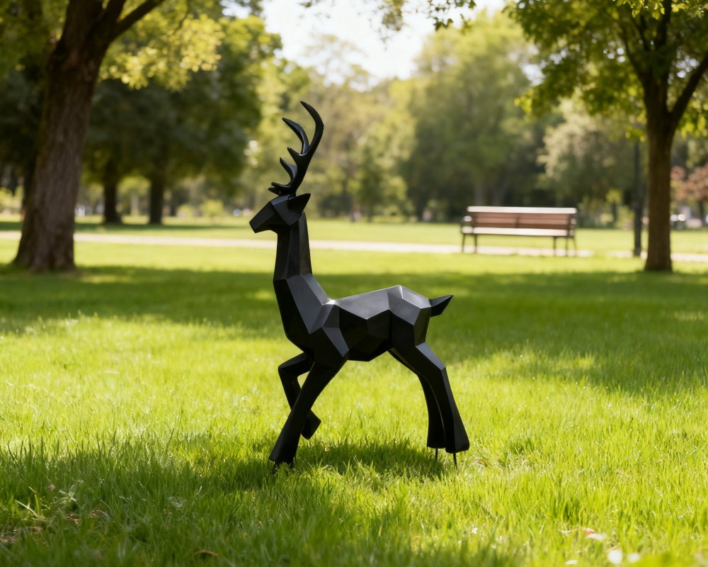 Schwarz-weiße geometrische Fiberglas-Hirschskulptur, moderne Außendekoration