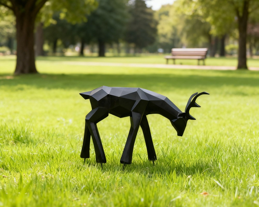 Schwarz-weiße geometrische Fiberglas-Hirschskulptur, moderne Außendekoration