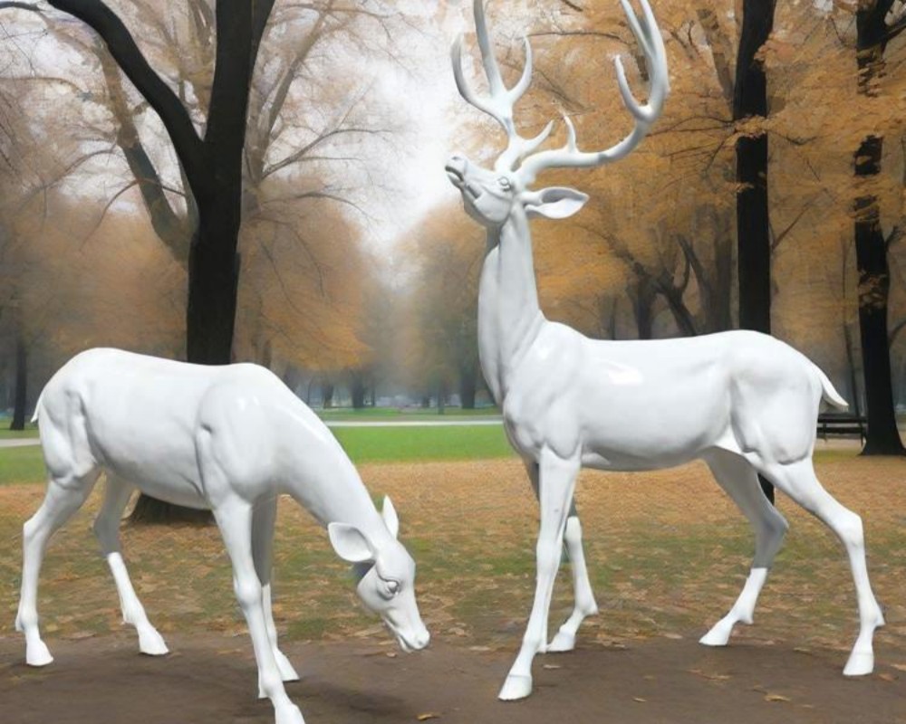 Weiße Hirschstatuen aus Fiberglas, elegante Außendekoration, erhältlich in verschiedenen Posen