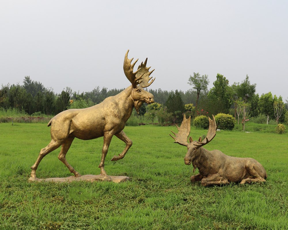 Fiberglas-Elch-Skulptur, lebensgroße Outdoor-Kunstdekoration für Park- und Gartenlandschaft