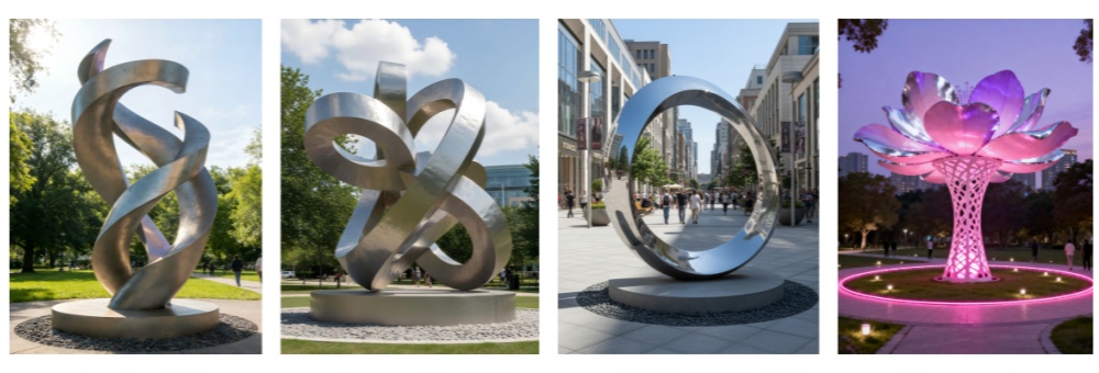 Sculptures en acier inoxydable de différents modèles.