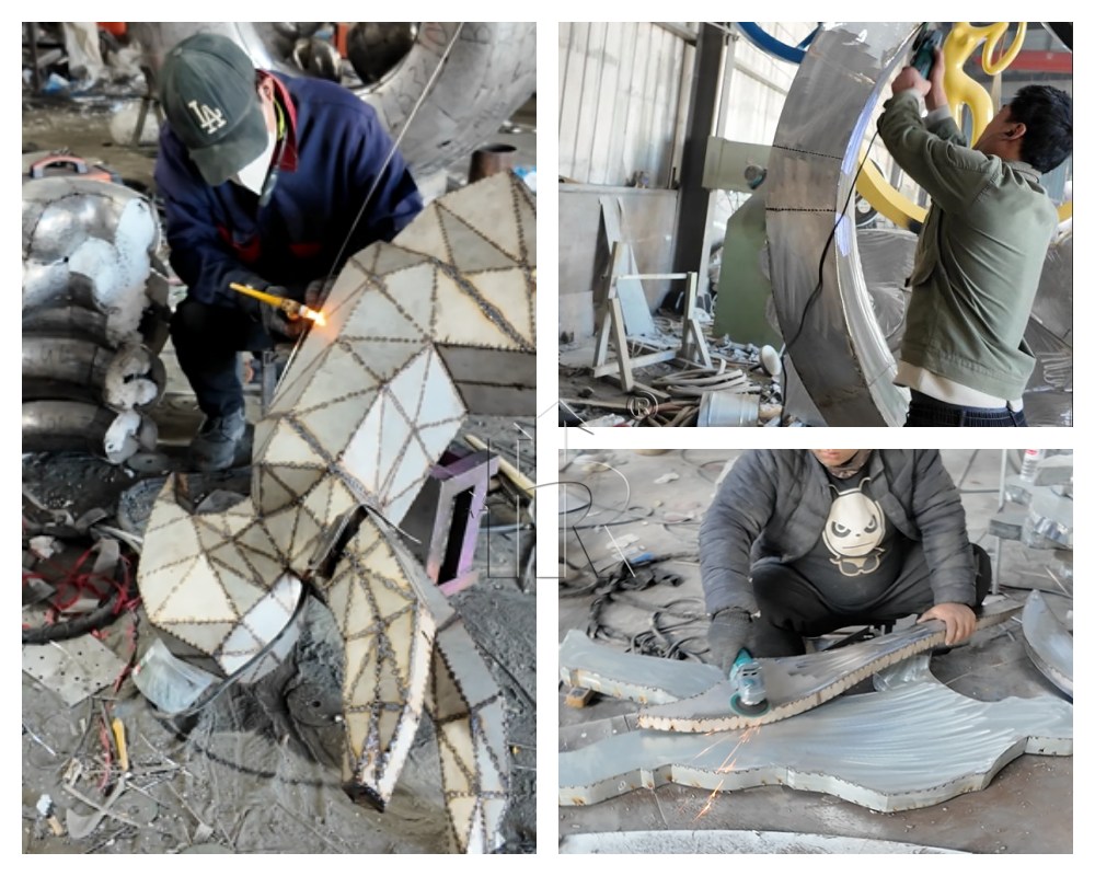 Les artistes de l'usine Ruiheng effectuent un traitement de surface en acier inoxydable