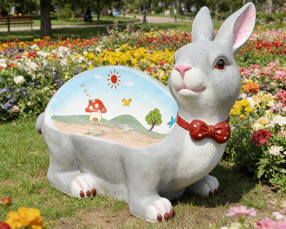 Colorful Rabbit Chair Garden Animal Interactive Sculpture for Outdoor