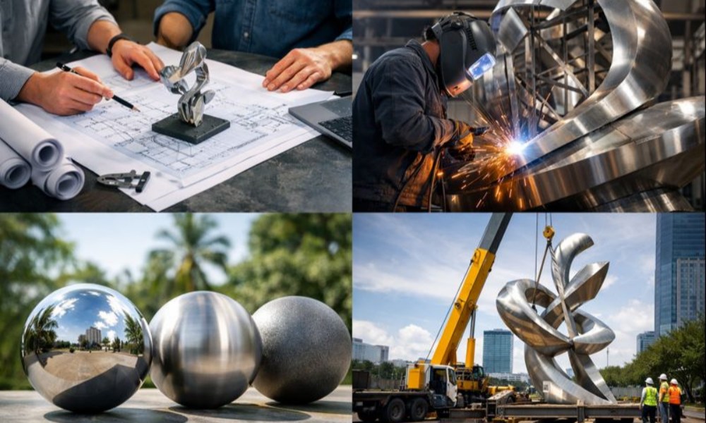 The entire process of customizing stainless steel sculptures.