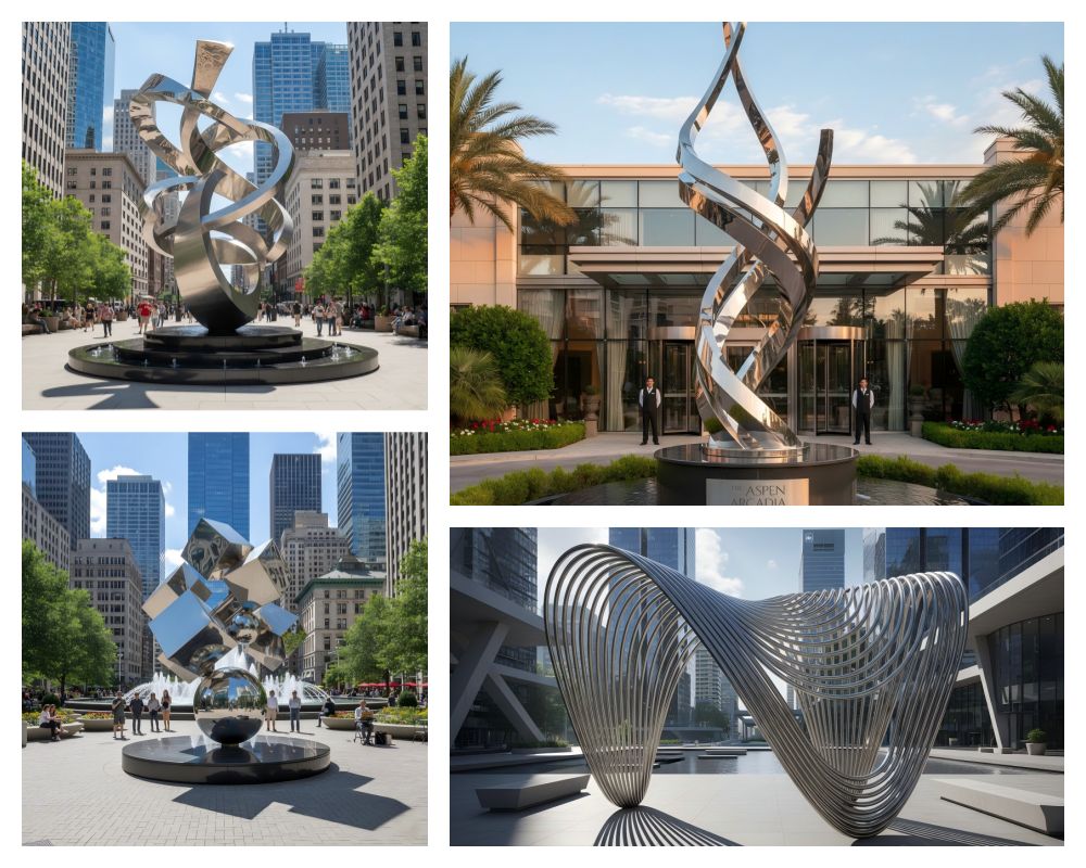 Visually striking modern stainless steel sculptures