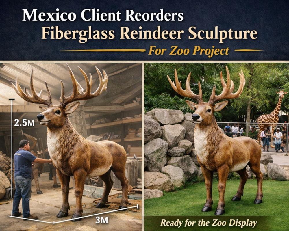 Mexico Client Reorders Large Fiberglass Reindeer Sculpture for Zoo Project