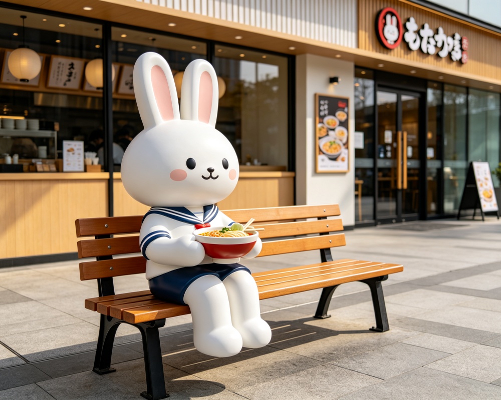 Commercial Restaurant Entrance Bench Sculpture in the US Put into Use