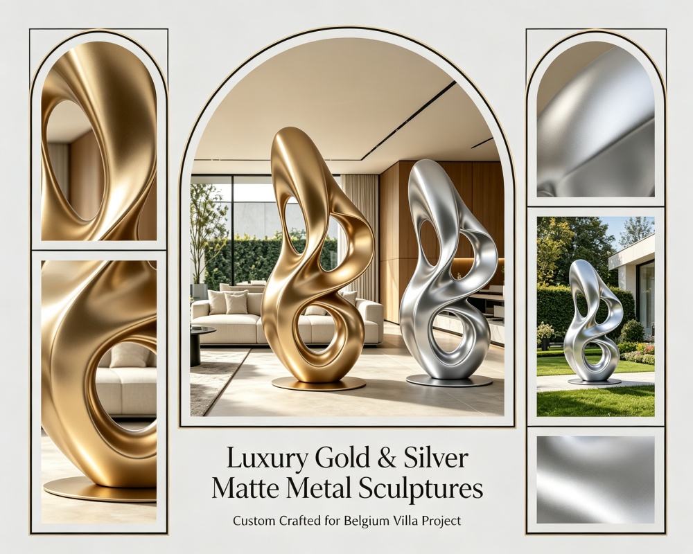 Luxury Gold & Silver Matte Metal Sculptures Crafted by Ruiheng Factory, Well Received by Belgium Buyer