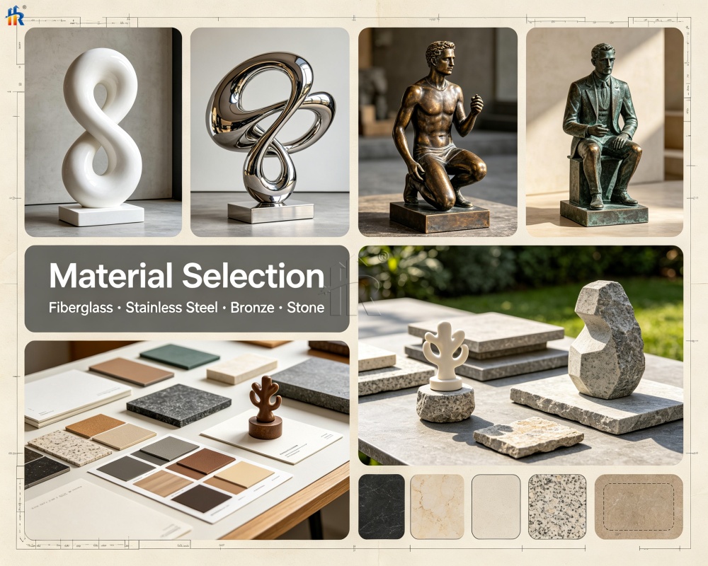 sculptures made from various materials.