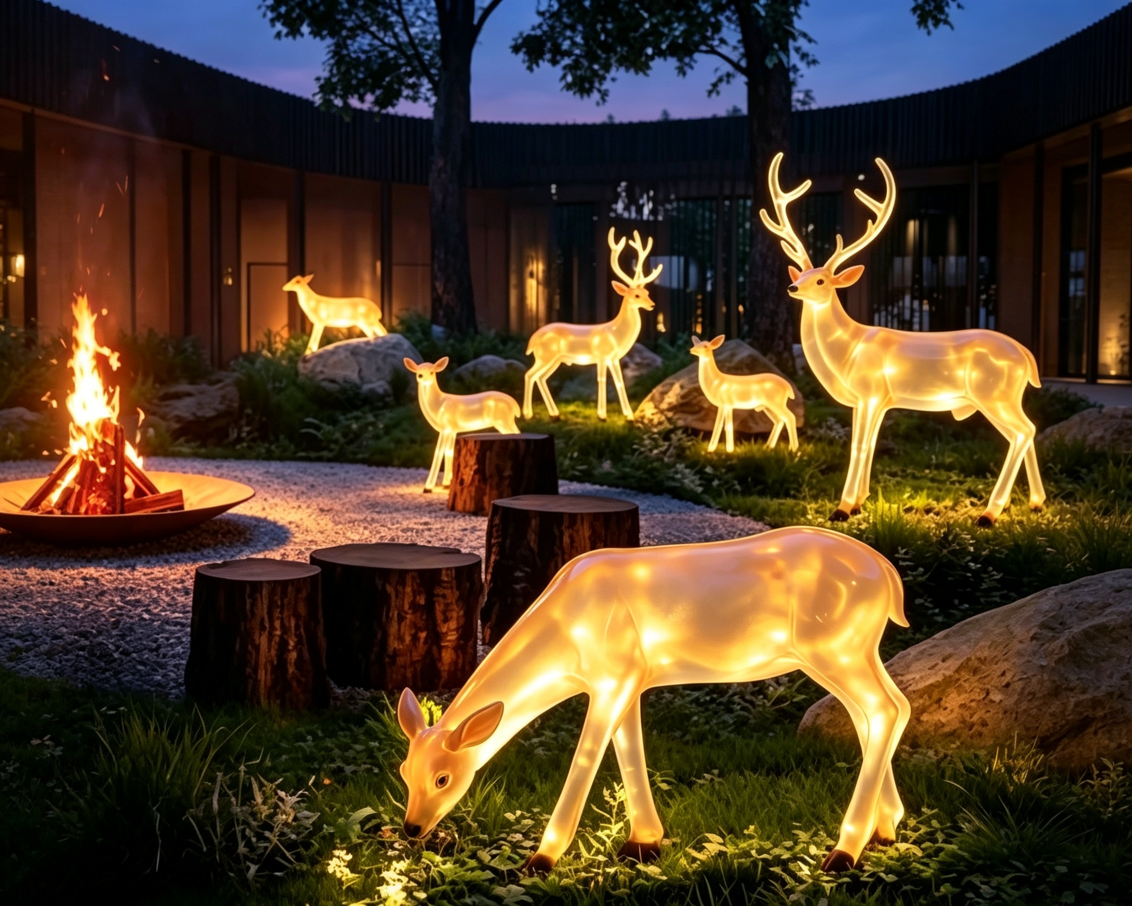 Sculptures de cerf en résine rétroéclairées par LED personnalisées pour une utilisation extérieure et intérieure