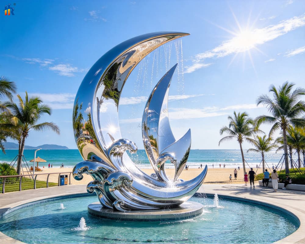 Giant stainless steel water feature sculpture
