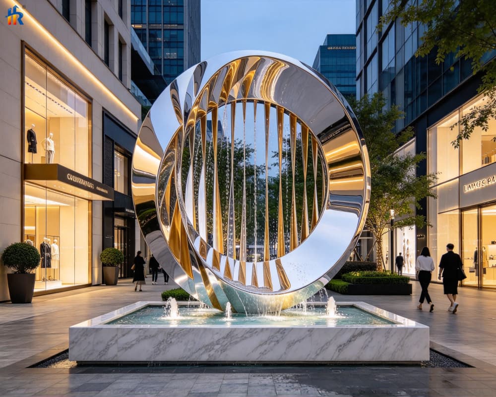 Stainless steel water feature sculpture